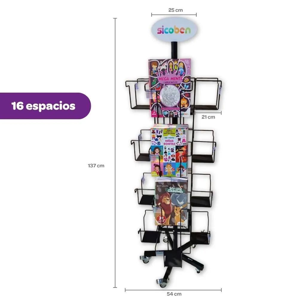 EXHIBIDOR METÁLICO GIRATORIO DE 16 ESPACIOS